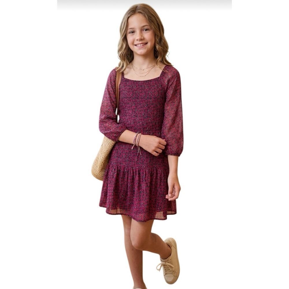 Abercrombie Kids Chiffon Tiered Mini Dress in Rose Floral Size 13/14 Girls